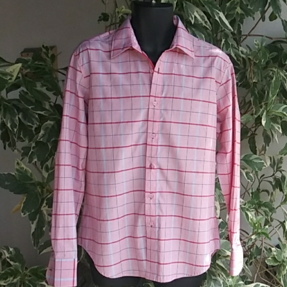 Justing Tailored Pink Plaid Shirt Sz L